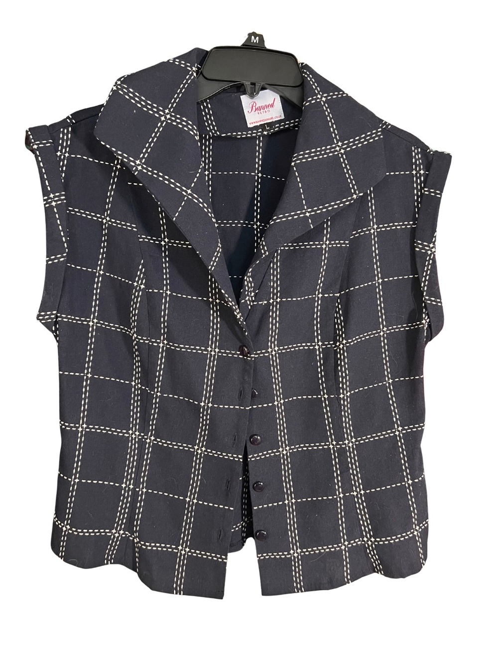 Branded Black Windowpane Button-Front Women's Shirt
